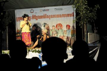 A packed audience watches the Comedy for Health troupe in Pursat Province, August, 2012